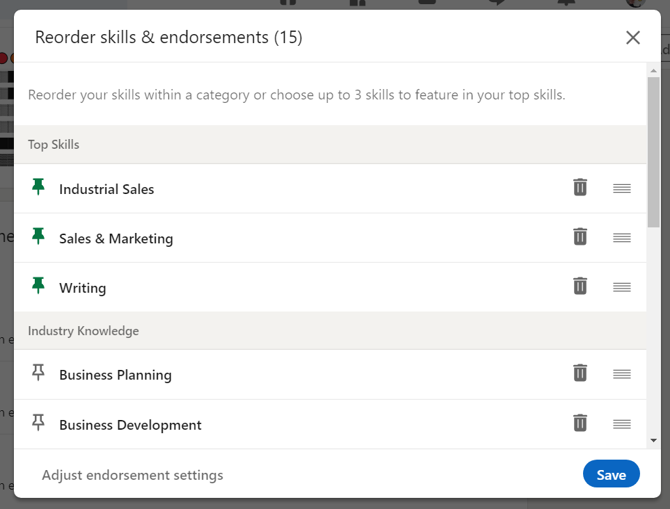 Reorder Linkedin Skill Endorsements